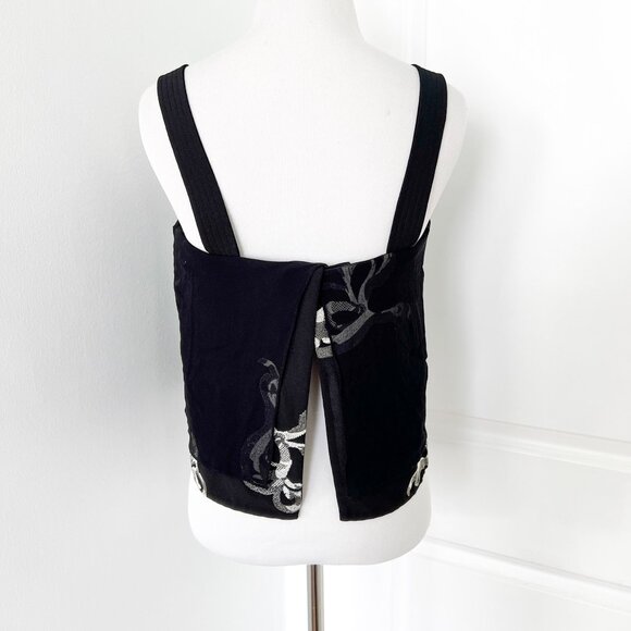 3.1 Phillip Lim Black & Silver Embroidered Silk Overlay Cropped Top Blouse - Picture 3 of 6